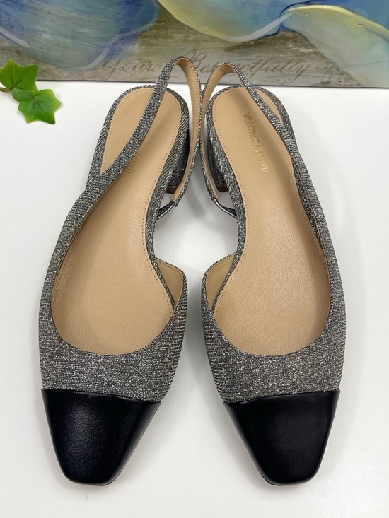 Veronica Beard Shoes - Veronica Beard Silver Glitter Slingback Flats with Black Cap Toe 9.5
